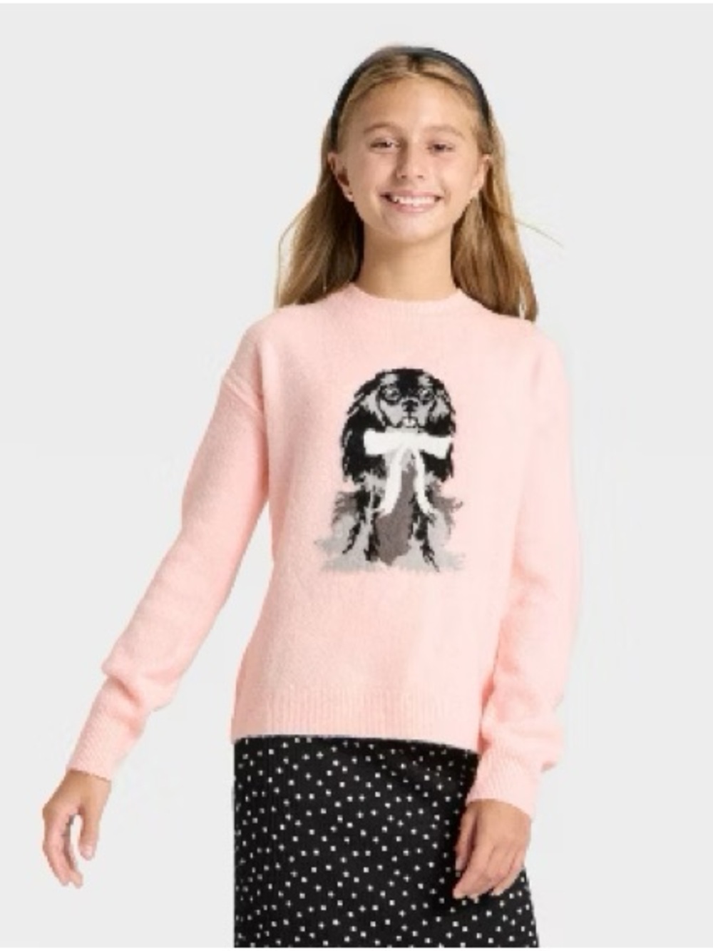Art Class Baby Pink Coquette Dog Bow Sweater
